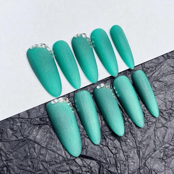 False Nails Green Jade Long Mandelform entfernbare wiederverwendbare hochwertige handgefertigte Handgepressungen mit Wirkung und luxuriöser Stil