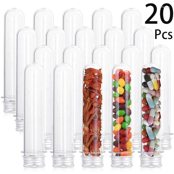 Garrafas de armazenamento 20pcs 45 ml Tubos de ensaio de plástico com tampas de banho de banho transparente de salgadinho de contêiner de contêineres para festas partidários