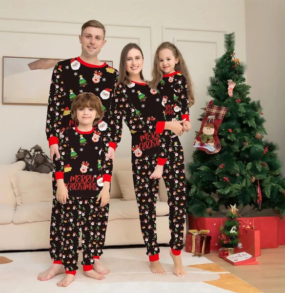 Outfits Family Matching Outfits Weihnachten Pyjamas Set Weihnachten Hirsche Santa Print PJS Erwachsener Kinderkleidung Outfit Set Baby Jumpsuitdog Kleidung 2