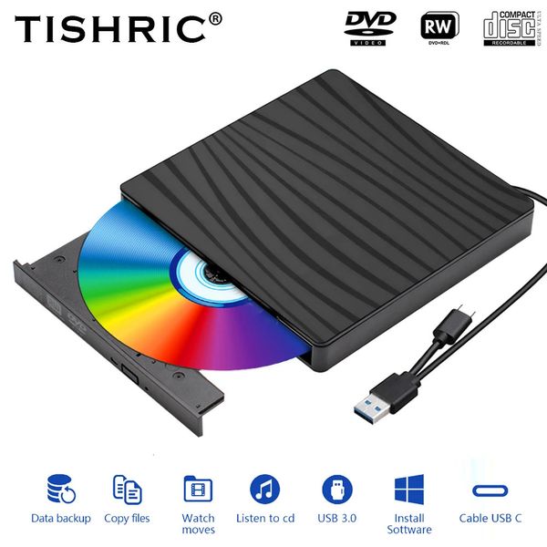 Tishric USB3.0 CD esterno CD DVD Lettore CD Lettore DVD Registratore CD Lector ROM Drive disco ottici per PC Noteboo 231221