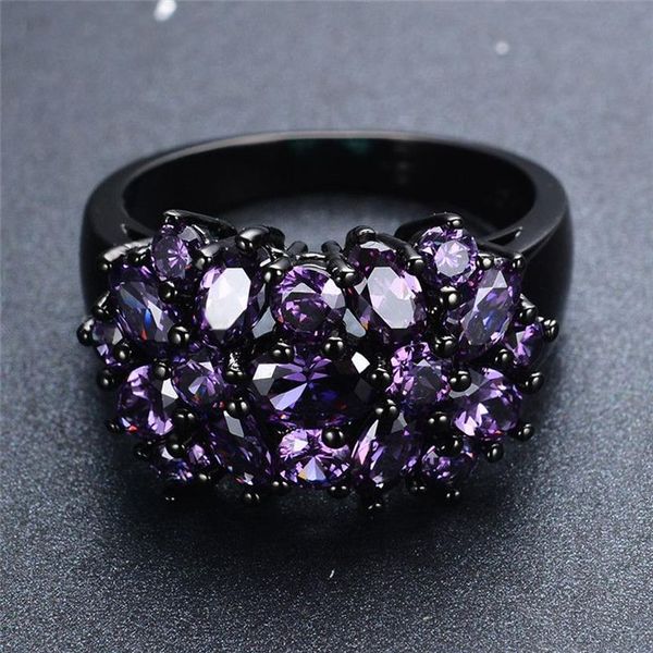 Pequenos anéis de flores de estrela de zircão de zircão roxo oval para homens homens vintage preto ouro multicolor stone anel de jóias femininas de casamento216q