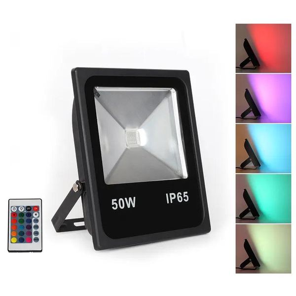 Almofos de inundação RGB Luz de inundação 10W200W Luzes de mudança de cor ao ar livre com controle remoto IP65 Propertável Watersable Wall Wall Light Flood la