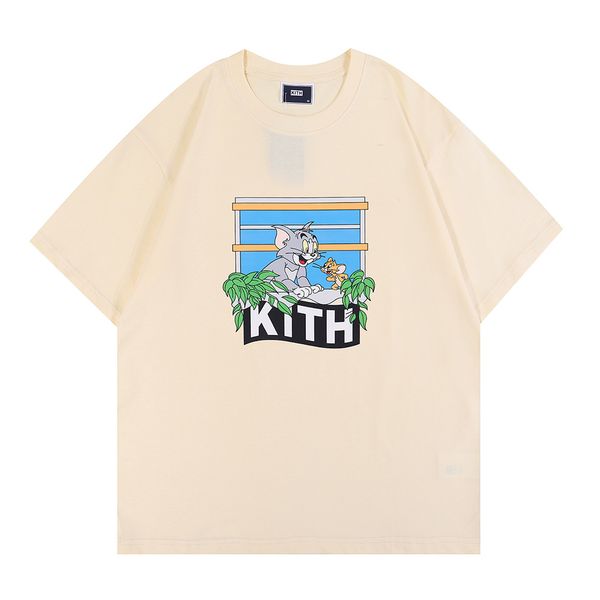 Kith Tom Jerry Designer de camisetas de alta qualidade T-shirt de moda masculina Mulheres Casual Mangas curtas Sesame Street Tee Vintage Roupes Outwear Tee