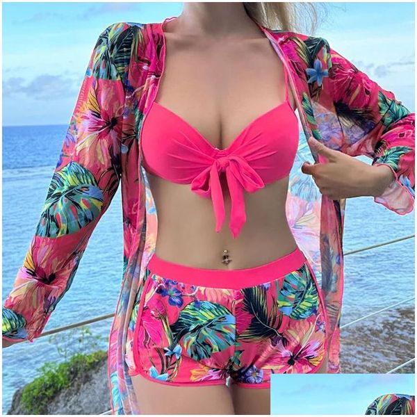 Abiti a due pezzi stampati rosa costumi da bagno separati set tankini set femminile 2023 sport spiaggia indossare abiti da bagno a due pezzi piscina donna swi dhnum