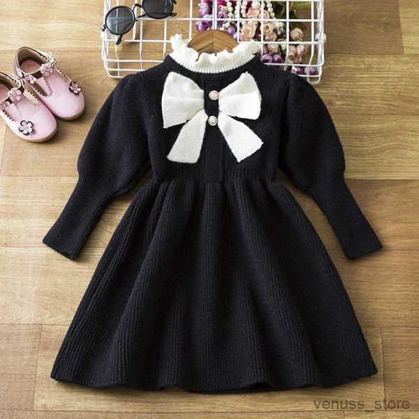 Mädchenkleider Winter Wollkleid für Kinder Mädchen 2023 Neue Kinder Herbst High Neck Langarm Kleider für 2-6 Jahre Baby Mädchen Neujahrskleidung