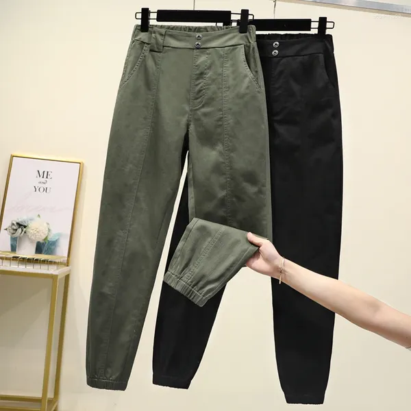 Frauenhose Ladung Frauen hohe Taille Plus Size Casual Lose Breitkeln elastischer Knöchel-Länge Armee Grüne Schwarze Hosen