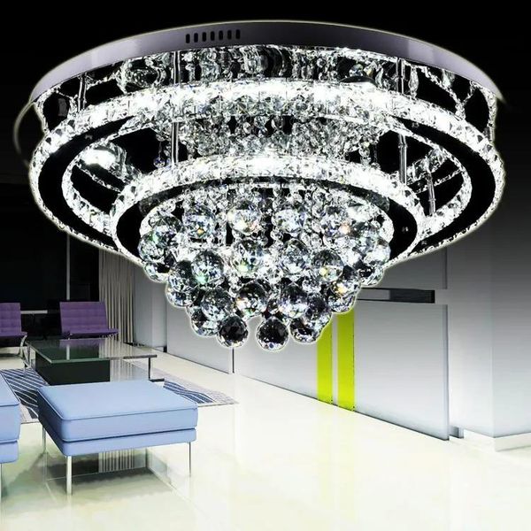 Kronleuchter moderner luxuriöser großzügiger Stil, brillanter großer Runde K9 Crystal Edelstahl LED -Kronleuchter Deckenleuchte, Dia60 cm, Dia80cm