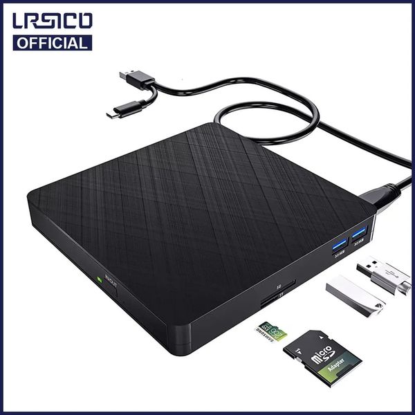 Unidades ópticas externas ROM DVD Player portátil CD RW Burner com SD/TF Card Reader USB 3.0 para PC Desktop Laptop Linux 231221