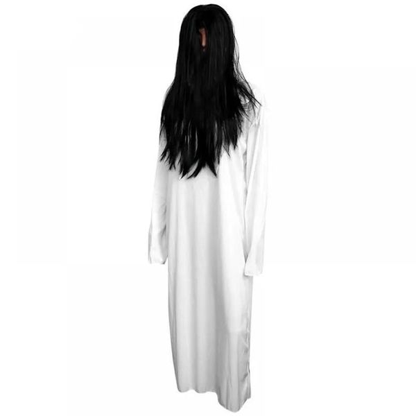 Máscaras assustador fantasma traje requintado fantasma noiva vestido halloween horror cosplay traje branco sadako cosplay terno 220812