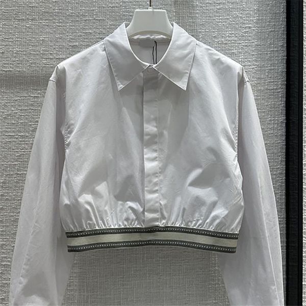 Kırpılmış kadın bluz gömlek tasarımcısı uzun kollu yaka beyaz üstler gömlekler lüks genç bayan bluz üstü