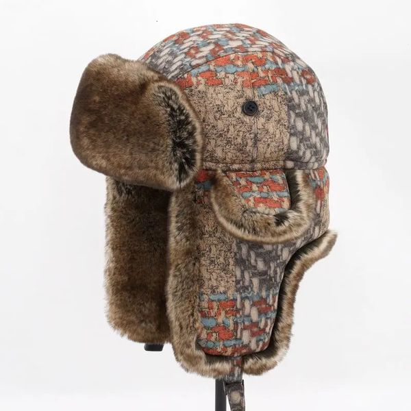 Retro -Männer Frauen Winter warmes Plüschohren -Ohren -Ohren -Russischer Ushanka Trapper Hut Trooper Snow Ski Caps 231221