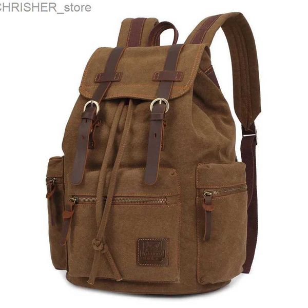 Bolsas ao ar livre Backpacks de lona vintage Menas e mulheres sacolas viajam para estudantes casuais para caminhadas de viagens de camping mochila mochila masculinal231222