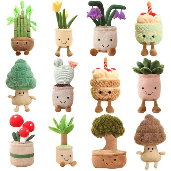 Dolls bonecas Jellycats Plantas de pelúcia recheadas Plantas vidas em vasos de plantas de planta suculenta pinheira bolo de bambu Cactus almofada de almofada de almofada de brinquedo 23