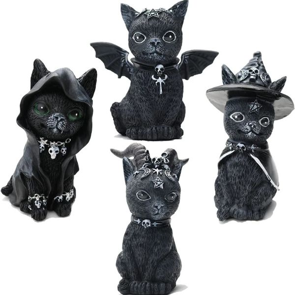 Halloween Decorative Figurine Garden Witch Cat Sculpture Statue Gothic Statue Black Magic Cat Owl Owl Wizard Miniature Cute Miniature 231222