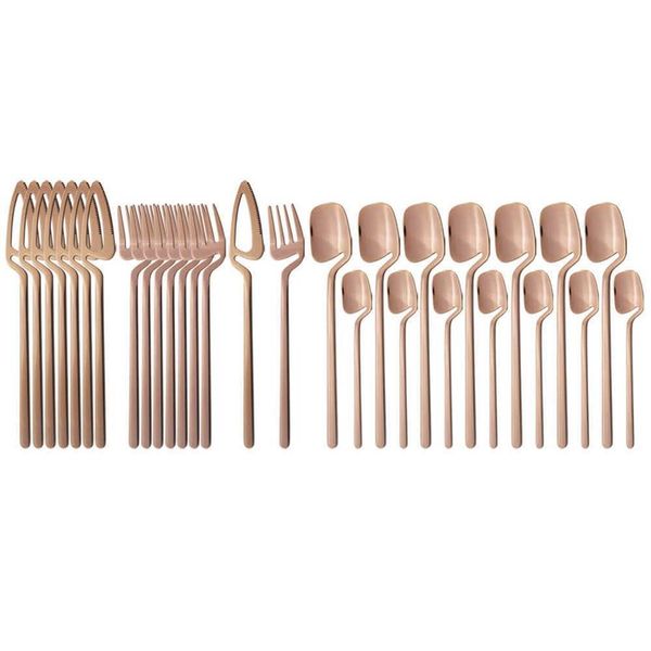 32pcs Rose Gold Setleres Set 18 10 Столовая посуда из нержавеющей стали Fork кофейные лопа