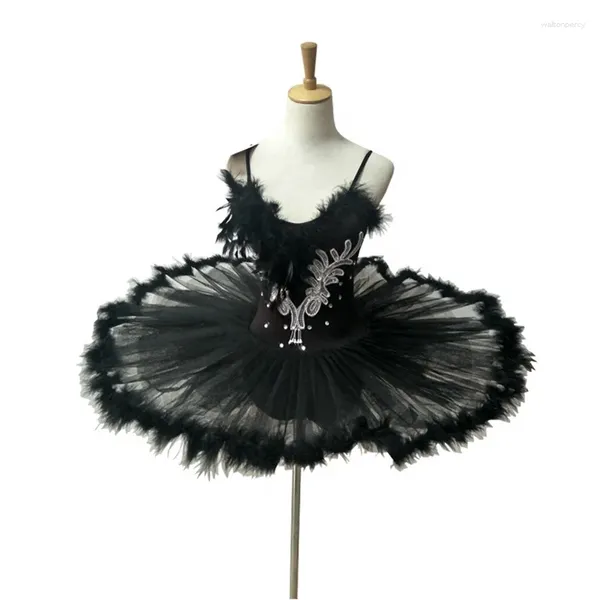 Stage desgaste do ballerina balé profissional tutu mulher criança branca cisne preto vestido de penas