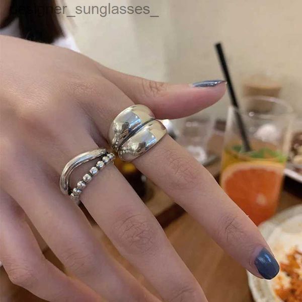 Bandringe Ventfille 925 Sterling Silber Ring Neues dickes einfaches Wellenhell-Shed-Doppelschichtringe Tren Ehepaar Frauen Geschenk DropShippl231222