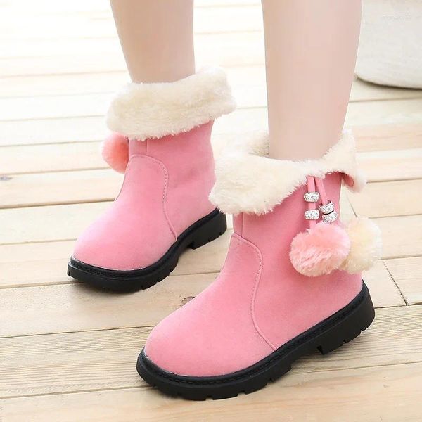 Boots Fashion Kid cabeludy Mid Boot for Children Plush Warm Winter Shoes Princess Girl Suede 2023 3 4 5 6 7 8 9 10 11 12 anos