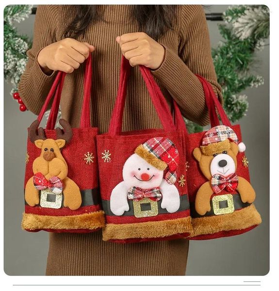 Weihnachtsdekoration Leinen Geschenke Tasche Santa Claus Red Weihnachten Süßigkeiten Geschenk Frohe Dekor Navidad Lieferungen Kinder bevorzugen 2024 Noel