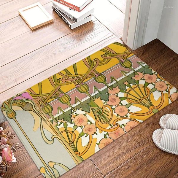 Teppiche Schlafzimmer Mat Art Nouveau Alphonse Mucha Blumenmuster Fußmatte Wohnzimmer Teppich Eingangstür Teppich Haus Dekoration