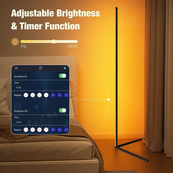 Лампы гостиная тусклость 140 см RGB угловой рывок Wi -Fi Smart Led Mood Light Art Home Decor Atmospheric Stand Lighting Lighting