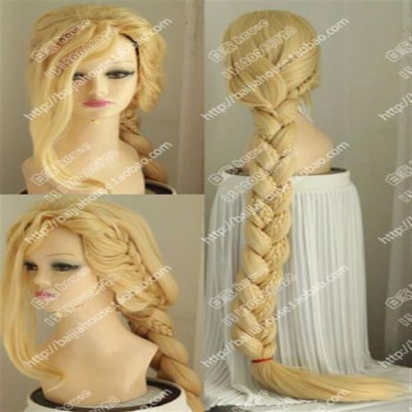 Festa cosplay aggrovigliata rapunzel trecce bionde 150 cm lunghe cos parrucche 260g