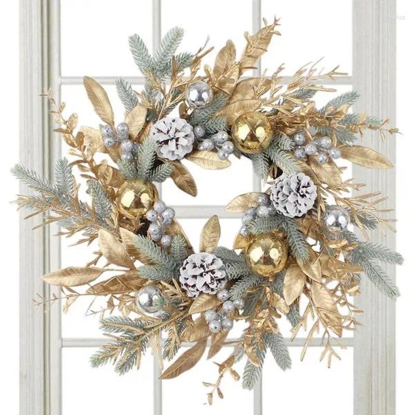 Декоративные цветы рождественские венки ручной сосновой игла венки венок из входной двери зима с серебряными ягодами и конусами для Хо