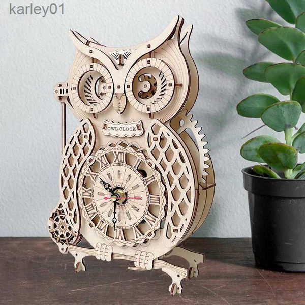 3D -Rätsel kreative DIY 3d Owl Clock Holz Modell Bau Block Kits Assembly Holz Puzzle Spielzeug Geschenk Kinder Erwachsener YQ231222