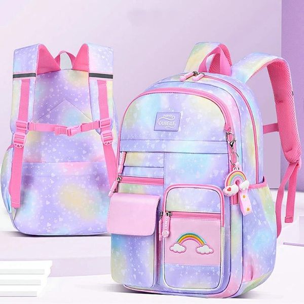 Bolsas 2022 Novo Backpack da Escola Primária Backpack Cute Gradiente Bolsas de Livros para Meninas Princess School School Impermeat Children Rainbow Macks