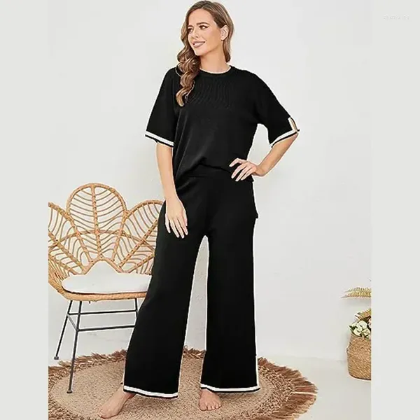 Frauenhose Mode elegante Freizeit Tops Sommer Kurzarm Pyjama Anzug zweiteiligen Damen Long Sets Outfits für Frauen 30314