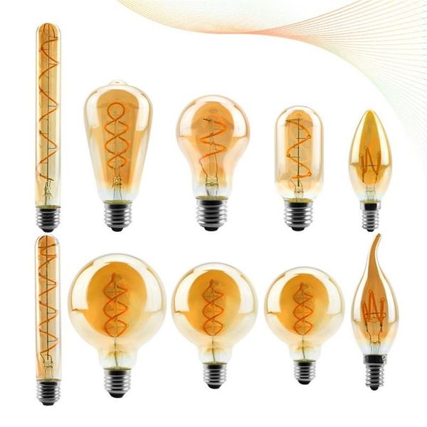 Bulbos LED Filamento Bulbo C35 T45 ST64 G80 G95 G125 Luz em espiral 4W 2200K Retro Lâmpadas vintage Lâmpadas decorativas Dimmable Edison LA247C