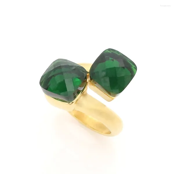 Ringos de cluster JSBAO 3 cores Double Glass Stone Stainless Moda de moda Mulheres vermelhas/verde/preta cor para jóias