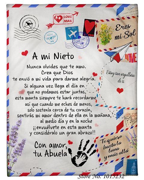 Letra A Mi Nieto Versão Espanhol Premium Fleece Sherpa Blange Decor de quarto de casa Cobertores de flanela personalizados para colchas infantis 01 231221