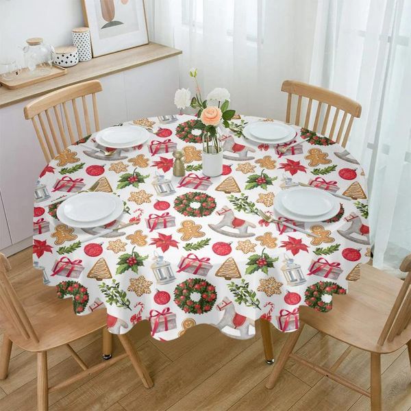 Tala de mesa de mesa de natal poinsettia gingerbread homem redonda toalha de mesa de casamentos capa de casamento de casta de natal decoração decorativa