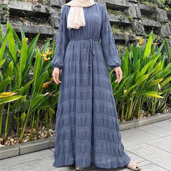 Roupas étnicas Elegantes mulheres muçulmanas plissadas chiffon abaya manga longa maxi vestido peru pardo kaftan eid jalabiya caftan vestidos