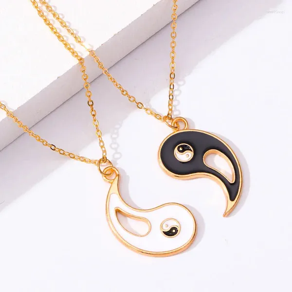 Anhänger Halskette Yin und Yang Tai Chi Emaille Halskette Ein Set für Paarliebhaber Freunde Geburtsdat Party Schmuck Geschenk