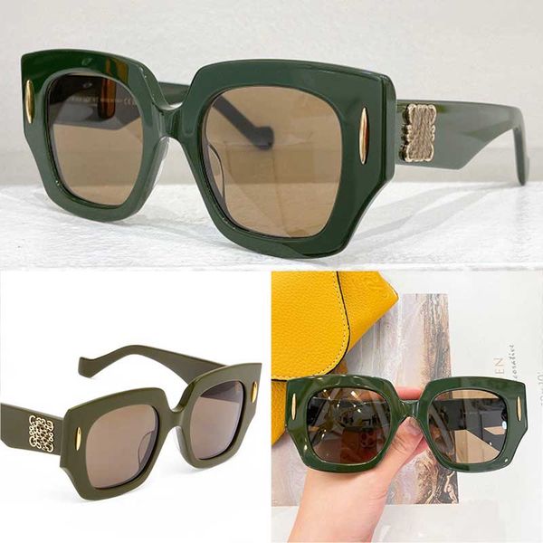 Óculos de sol de tela quadrada em acetato LW40128i Marca de moda SUNGUES DE SUNS DESENS DE VENÇÃO COM FODO VERDE E LOGO GOLD ON ARMS UV400 Winter Lady Sunglasses