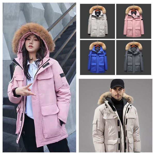 Alta qualidade 1: 1 jaqueta de penas jaqueta de designer jaqueta de inverno jaqueta masculina e feminina elegante espessada quente casual inverno neutro jaqueta de pele com capuz