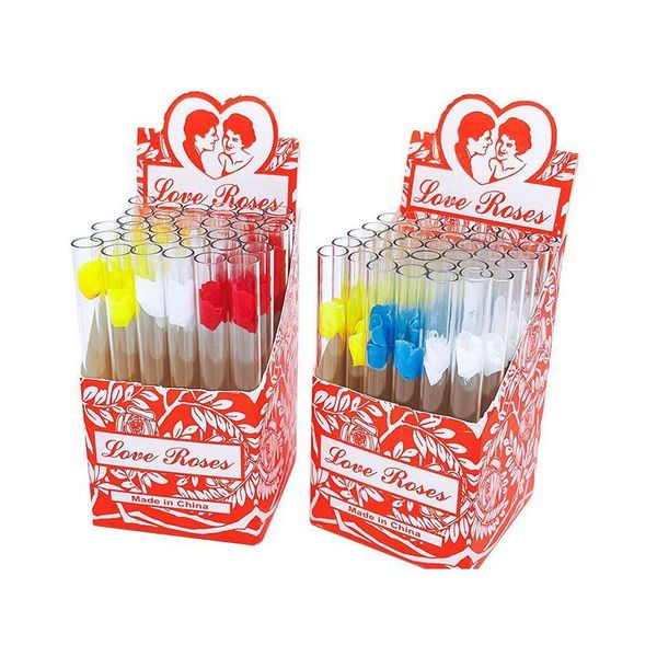 Rauchrohre Bong Liebe Rosenglas Rauchrohre mit Plastikblume in 36 pcs in einer Box Tabak Raucherzubehör Shisha Pen Dab ri dhlfx