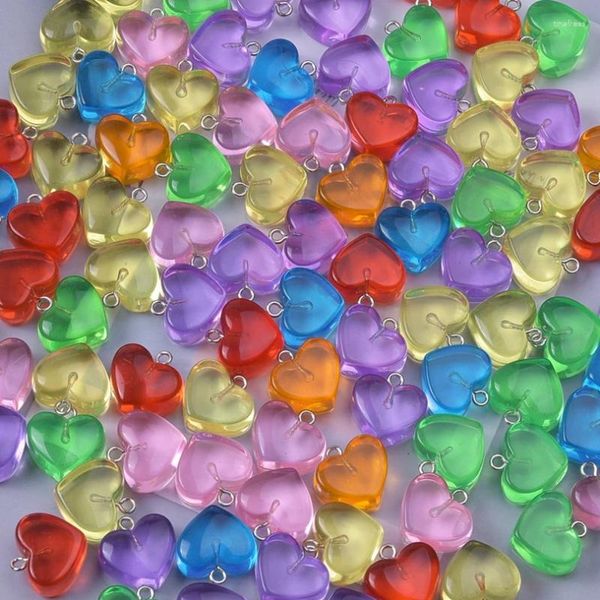 Incantesimi 10 pezzi mescolare il cuore in resina scintillio caramelle a colori trasparenti crashchain fascino a ciondolo fai da te che creano accessori