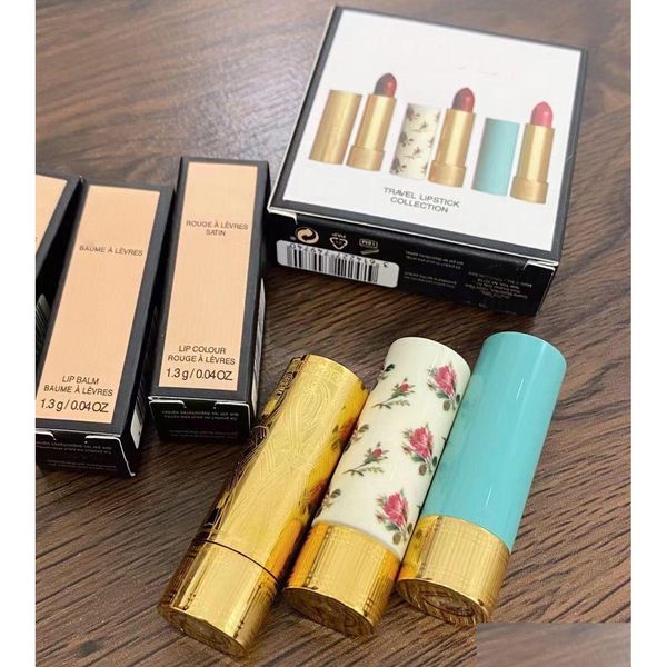 Ruj yüksek kaliteli yeni 3pcs makyaj mini mat set seyahat özel toz öpücük gloss kozmetik 1.3g rouge bir levers saten dudak damlası de dhzzc