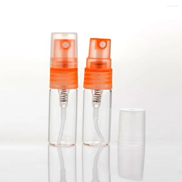 Garrafas de armazenamento portátil 2 ml de perfume de garrafa de vidro transparente com laranja bomba de bomba de viagem Spray