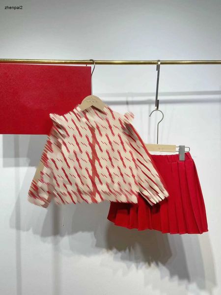 Abiti da design per bambini di lusso per bambini abiti da ragazza vestiti 110-160 Giacca per spalla per spalla per bordo per orecchie in legno e gonna a pieghe dec10