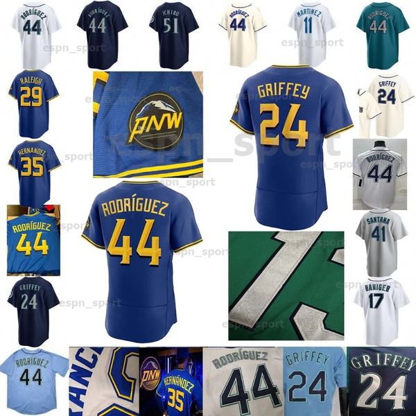 Mens 44 Julio Rodriguez 2023 City Connect Jersey Baseball Mulheres jovens Ken Griffey Jr.