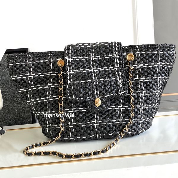 10A Top Designer -Tasche 48 cm Bag Mode Einkaufstasche gewebt Gemüsekorbbag Frauen große Kapazität Umhängetasche Schwarz weiß Kontrast Freizeitbag Einkaufstasche Brieftasche