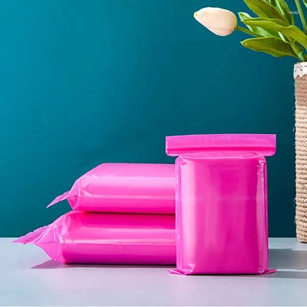 Aufbewahrungstaschen 100pcs zurückkleidbare dicke Pfirsich rosa PE -Beutel getrocknete Obstpulver Batterie Geschenke Kekse Tee Plastikbeutel