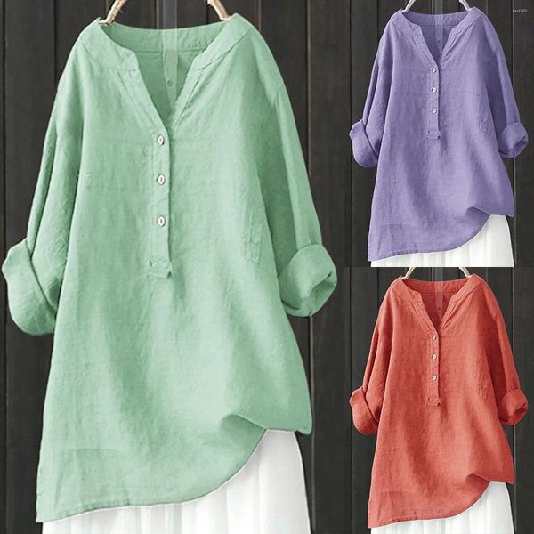 Camicette femminili camicie sciolte tunica tunica camicetta casual tunica colore di grandi dimensioni di cotone trame di cotone camicia busas para mujer