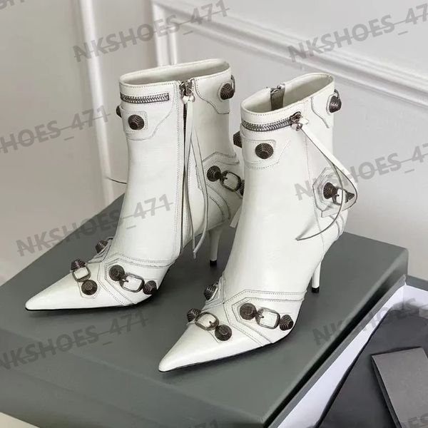 Дизайнерские сандалии роскошные бренд с шипами заостренные пальцы женской высокие каблуки патентные кожаные туфли