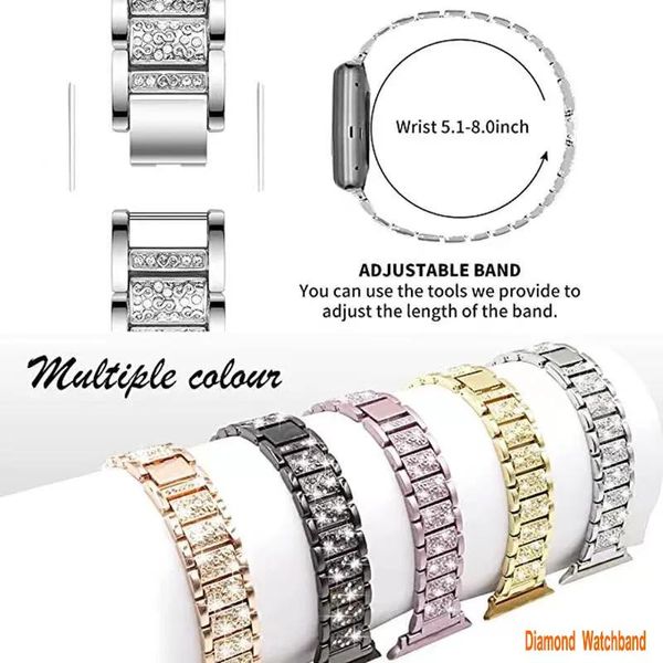 Tiras de jóias Bling Diamond Smart tiras com banda de relógio Apple 38mm 40mm 41mm 42mm 44mm 45mm Mulheres Substituição de Substituição de Substituição de Metal