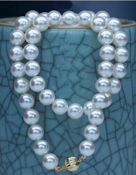 Amazing AAAAA 910mm Natural Round Akoya White Pearl Necklace 14K Gold 231221